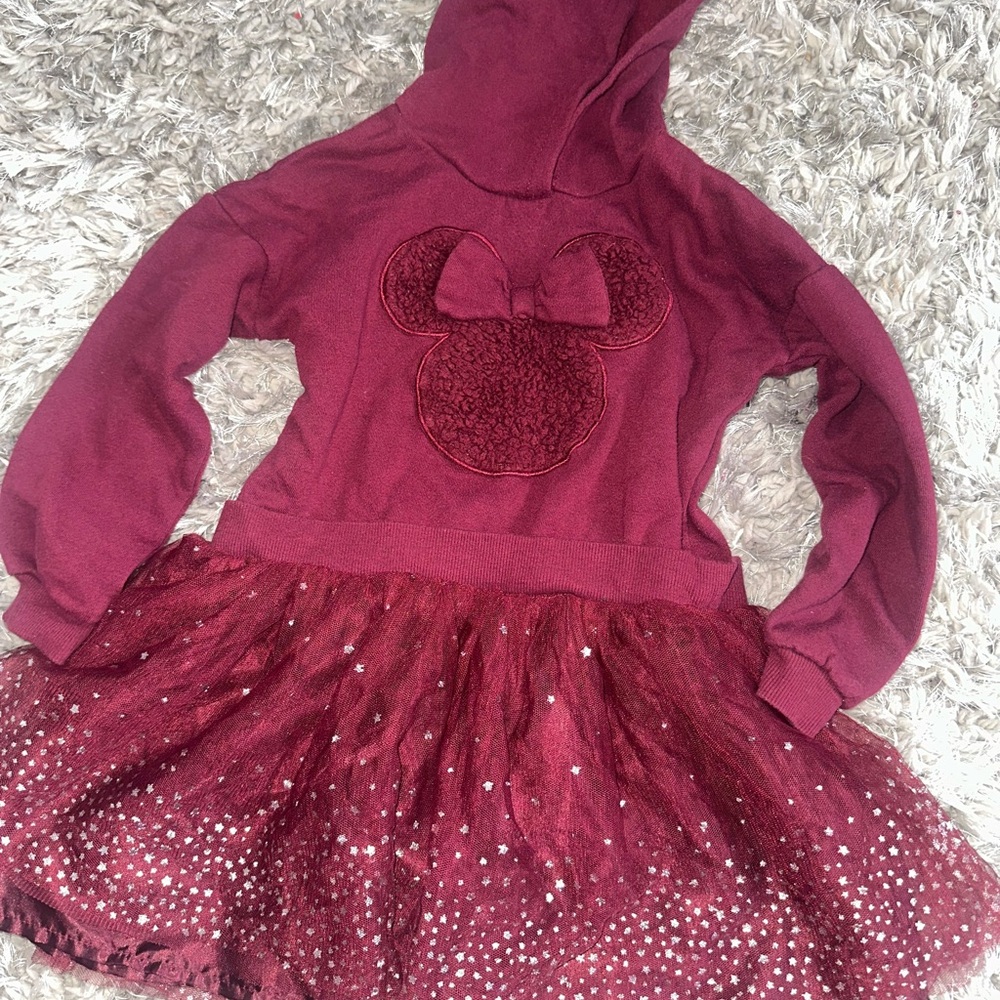 Charming Minnie Mouse Burgundy Dress with Sparkly Tutu